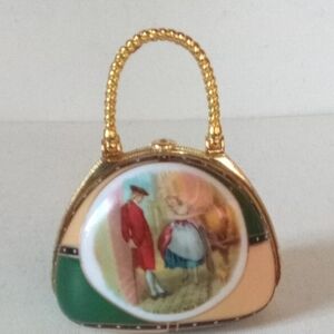 Gold Accent Green & Peach Women's Decorative Handbag Purse